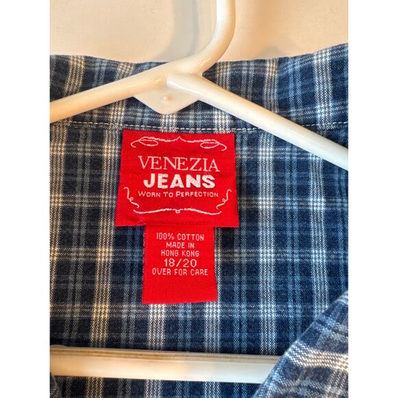 Venezia Jeans Women 18/20 Plaid Vest Western Rodeo Cowgirl Country Cottage Blue - Picture 2 of 4